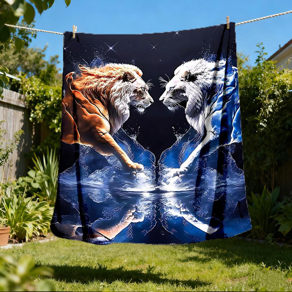 1pc Lion Artwork Print Outdoor Blanket, Lightweight Polyester, 80x120cm