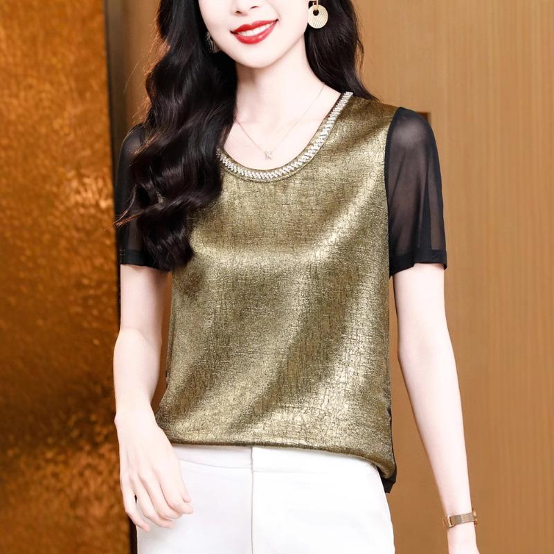 New Round Neck Short-sleeved Shirt Versatile and Thin High-end Temperament Pullover Simple Top T-shirt