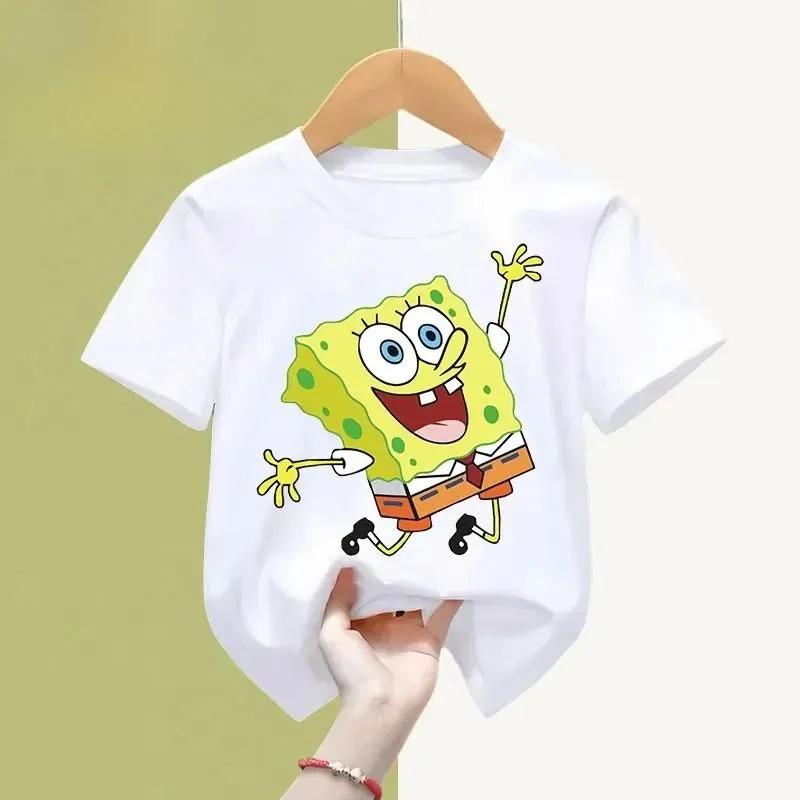 SpongeBobs Children Clothing Anime Summer Short Sleeve SquarePants Clothes T-shirt Cartoon Kids Tops
