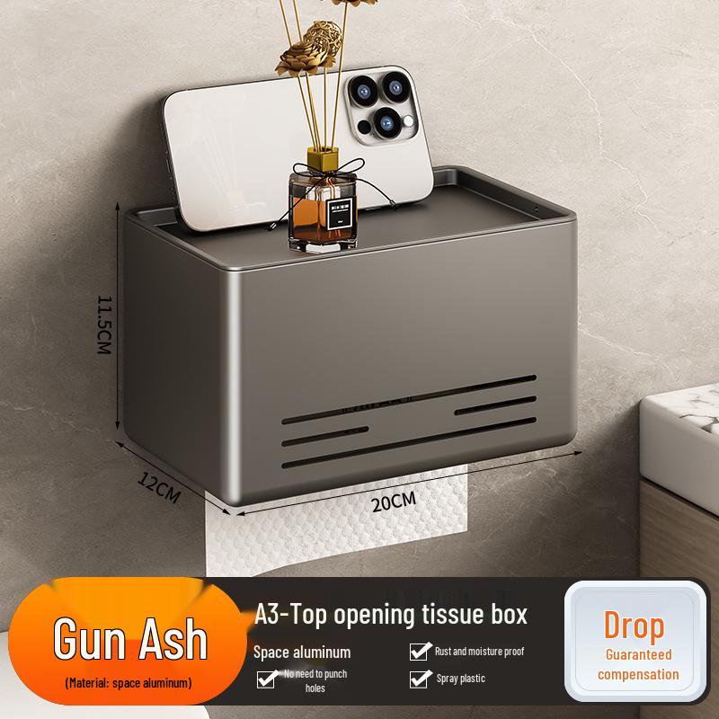 Punch-Free Wall-Mounted Gun Gray Tissue Box and Towel Holder