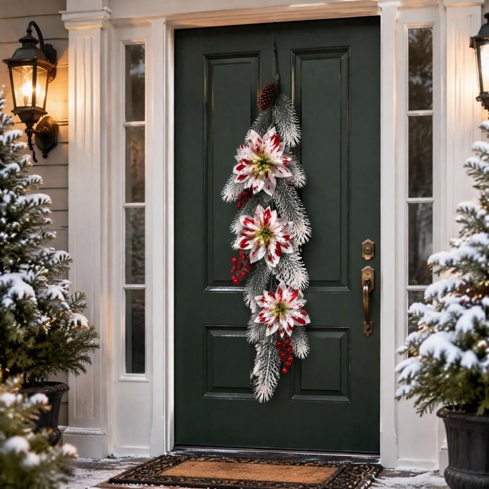 Gold Powder Christmas Wreath Artificial Poinsettia Fake Flower Wreath Holiday Decoration