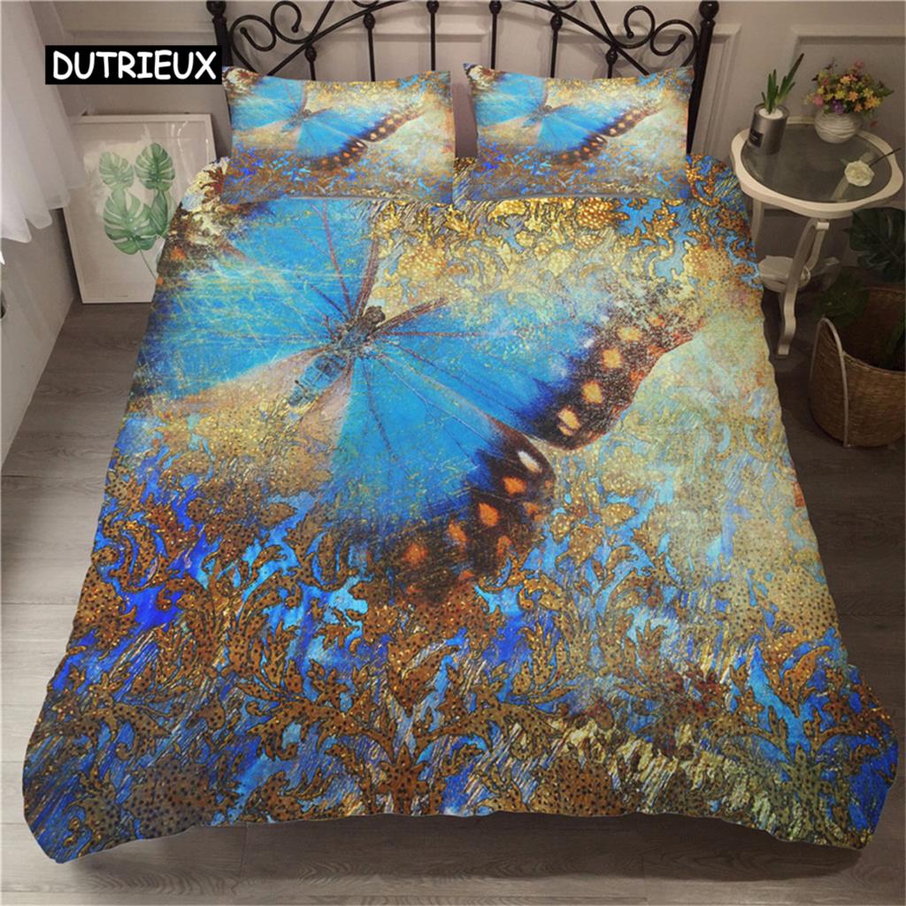 

Комплект постельного белья с изображением бабочек, двойной размер, красочный узор в виде летящих бабочек, комплект постельного белья для детей, дышащий мягкий пододеяльник из микрофибры EU single(135x200cm)