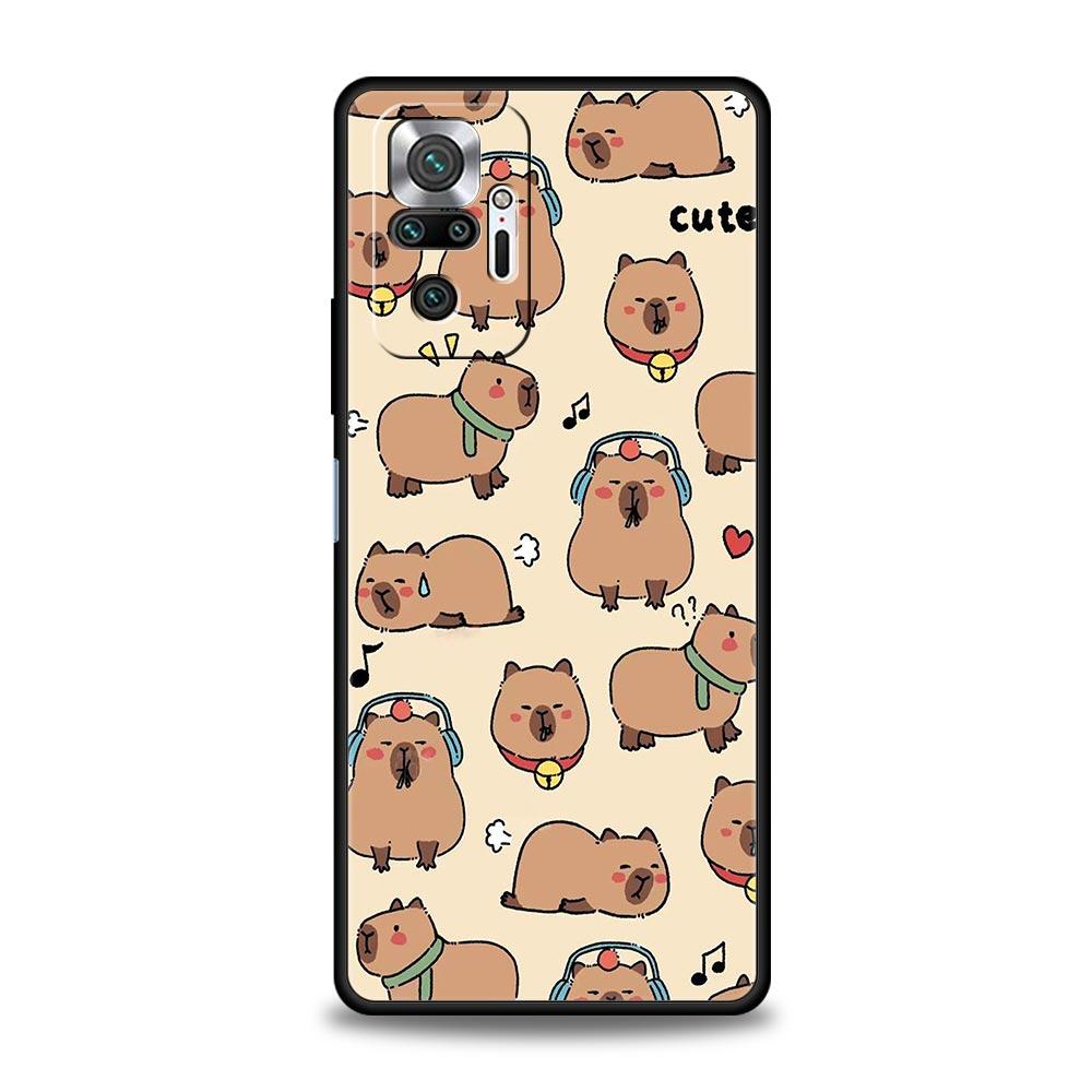 Cartoon Capybara Phone Case For Xiaomi Redmi Note 14 13 5G 10 11 12 Pro Plus 4G 14C 13C 12C 10C Black Cover