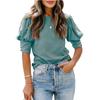 Women's Short Sleeve T-Shirt Round Neck Solid Colour Button Pullover Blouse Top Casual Undershirt