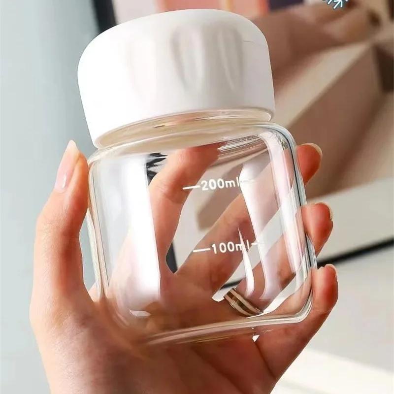 300ml High Borosilicate Glass Water Cup Transparent with Scale Mini Fat Cup Portable Juice Mug Drink Container Travel Home Gift