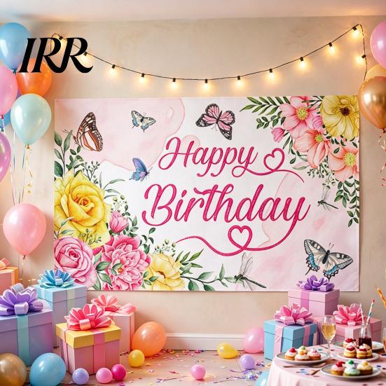 Double-sided Printed Banner Happy Birthday Backdrop, Party Photo Background Cloth for Celebration, Decorative Bunting Flag Decor Kids Women, Supplies