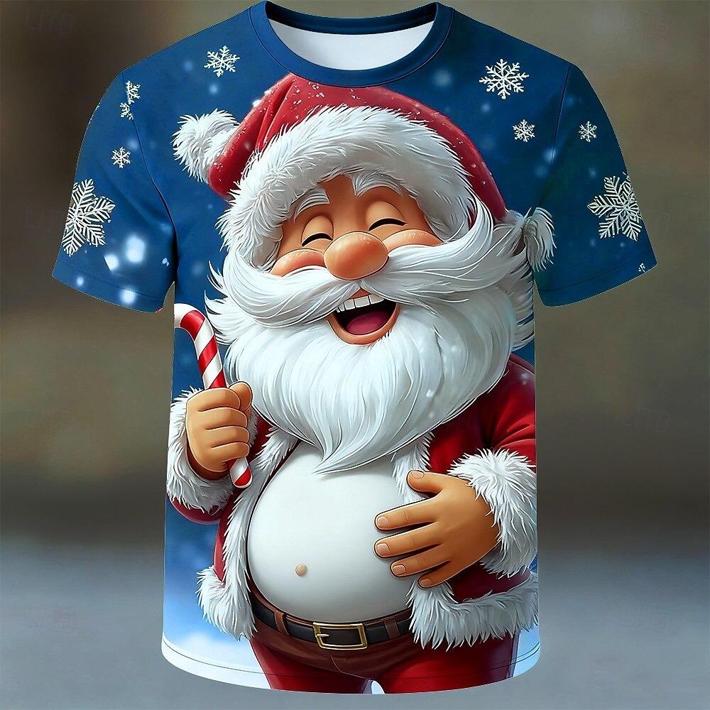 Christmas Men's Cute Santa Claus Short Sleeve T-shirt 3D Print Crew Neck Daily Party Men's Fashion Fun T-shirt