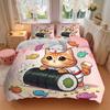 3pcs Kitten Making Sushi Print Bedding Set (1 Cover + 2 Pillowcases, Without Inserts), This Printed Bedding Set Is Soft and Comfortable, Suitable