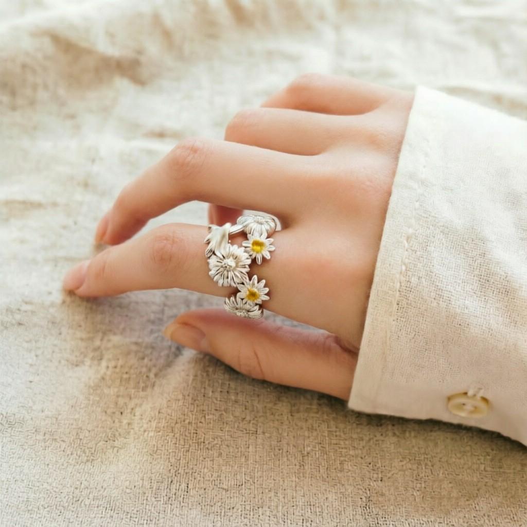 VENTFILLE 925 Sterling Silver Retro Flower Bow Ring For Women Ethereal Aura Temperament Party Gift Jewelry Luxury Dropshipping