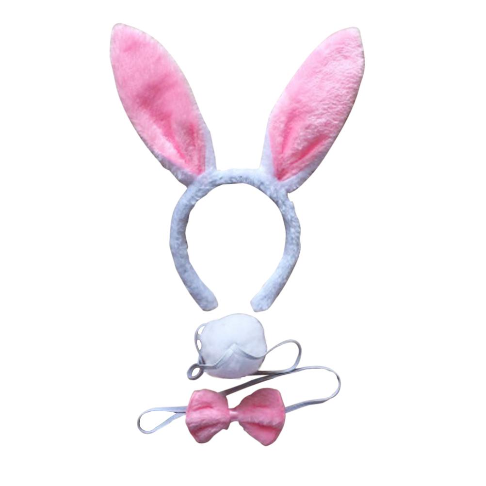 3Pcs Bunny Ears Headbands Tail Tie Set Animals Costume Bow Tail Party Costume Accessories Set