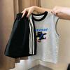 Korean Girls' Trendy Color Block Vest & Striped Shorts Set - Summer New Arrivals for Medium & Large Children