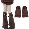 Brown Star Pattern Leg Warmers with Adjustable Leather Buckle Strap for Women Punk Flared Leg Covers Footless Socks  Brown