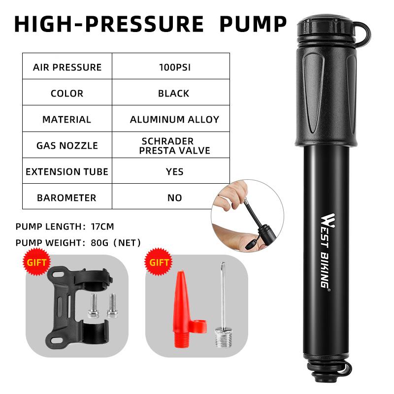 WEST BIKING Bike Pump With Needles Hand Air Pumps Cycling Tire Inflator Schrader Presta Valve Hose Portable Mini Bicycle Pump