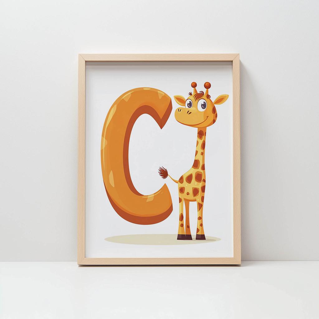 Plakat Żyrafa Z Literą C Plakat Żyrafa Z Literą C, 30X40 Cm, Rama Drewniana Jasny Dąb, Papier Matowy 230 Gsm
