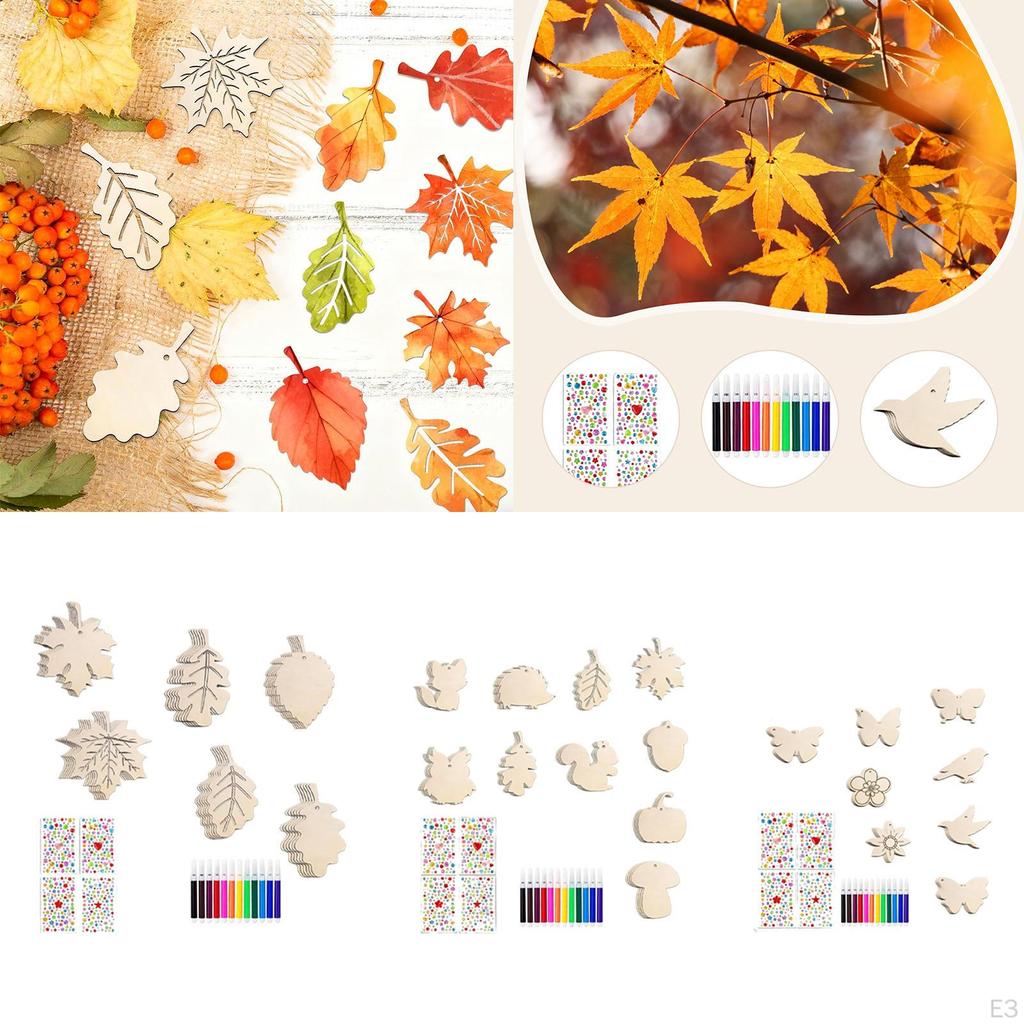 36 Pieces Thanksgiving Hanging Autumn Tree Ornaments Wood Maple Leaf Decoration Farmhouse