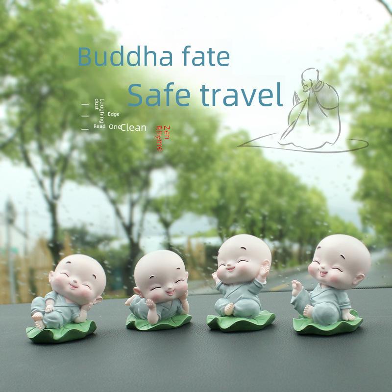 Zen Car Decor: Set of Four Shaking Head Monk Ornaments for Interior Decoration