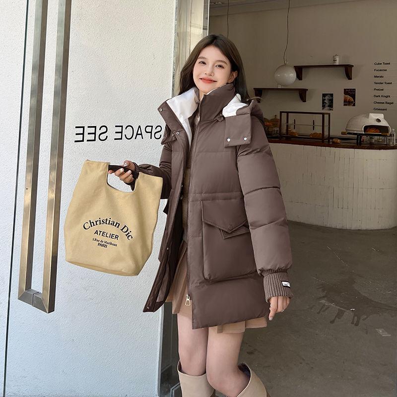 

Женская куртка средней длины с капюшоном на белом утином пуху 2025 - Универсальное, приталенное, утолщенное зимнее пальто 866* XL кофейный