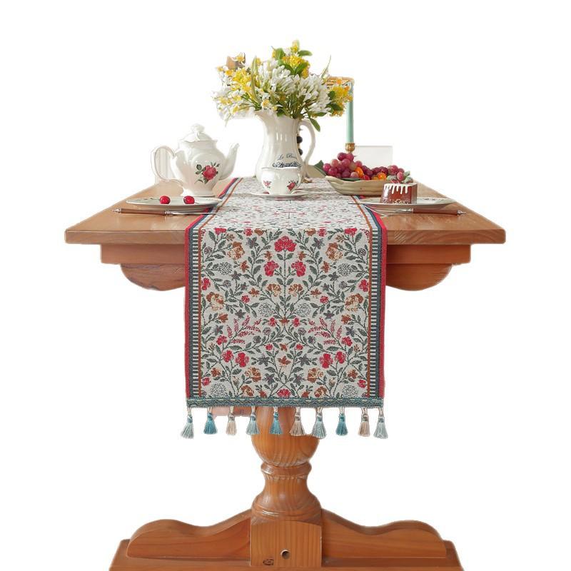 Farbe Gewebter Jacquard Polyester Baumwolle Blume Blume Tischläufer Bettende Flagge Dekorative Decke Handtuch Esstischdecke