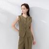Women's Loose Fit Two Piece Pantsuit Sleeveless Vest High Rise Wide Leg Linen Matching Set