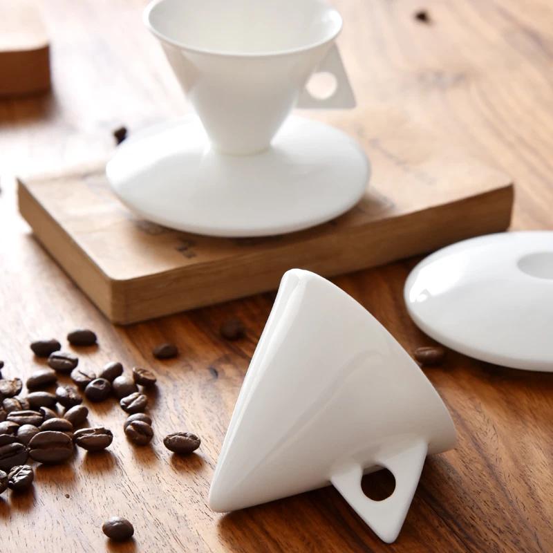 

Light Luxury Bone China Coffee Cups Creative Cone Ceramic Espresso Mug and Saucer Sets Original Small Teacup Personalized Gifts 70ml белый
