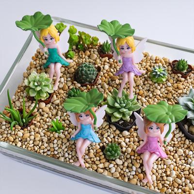 4 Stück Miniatur-Fee-Figuren, Winzige geflügelte Elfen-Lotusblatt-Statuen für DIY-Feengarten, Blumentopf, Bonsai, Mikrolandschaften, Basteldekoration