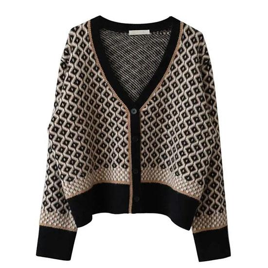 

Женский винтажный вязаный кардиган контрастного цвета, осенне-зимний, с v-образным вырезом и ромбическим узором, свободные утолщенные уличные трикотажные пальто XXL
