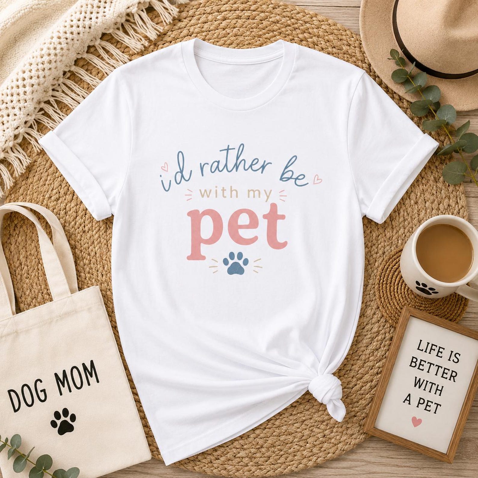 I d Rather Be With My Pet Shirt, Funny Dog Cat Lover Tee, Paw Print 2XL