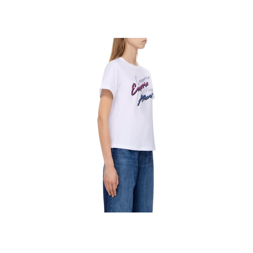 Emporio Armani Letter Print Crew Neck Fitted Short Sleeve T-Shirt Women Tops White 6R2T7X-2JIDZ-0100