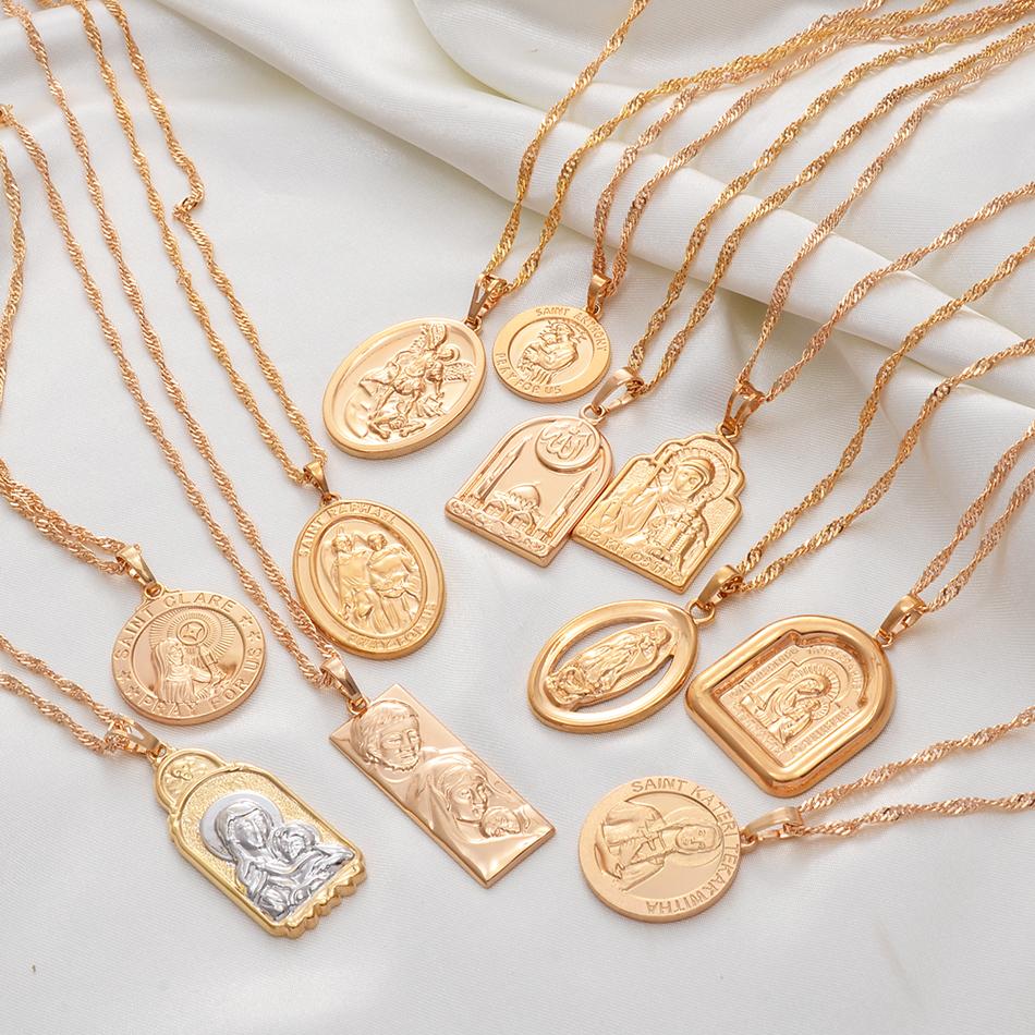 Anniyo (1piece) Russia Religious Jewelry Virgin Mary Jesus Orthodox Mosque Charm Pendant Chain Necklaces Poland @@