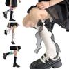 Womens Knee Length Sock Ribbon Bows Tie Stocking Hollows Lacy Bows Tie Long Fishnet Mesh Ballet Style Sock for Summer