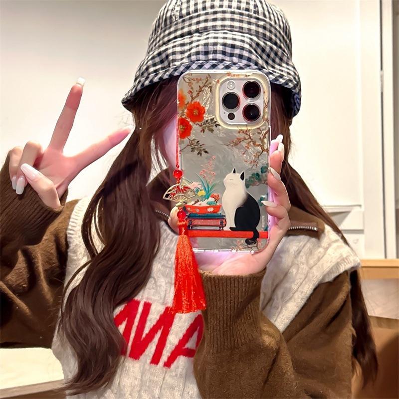 Luxuriöse Niedliche Katze Blume Wirbelmuster Klare Handyhülle Für iPhone 16 15 Pro Max 14 13 Silikonhülle