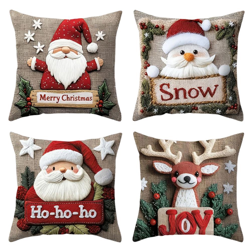 2025 45x45cm Christmas Pillowcase Cartoon Santa Snowman Elk Sofa Cushion Cover Home Bed Car Decor Merry Xmas Square Pillow Case
