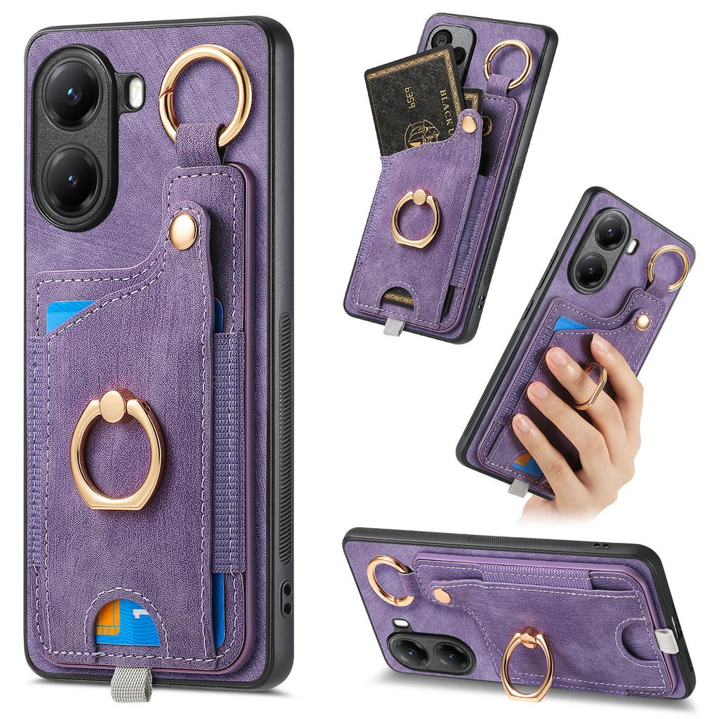 For Xiaomi Poco X7 Pro 5G/Xiaomi Redmi Turbo 4 5G Retro Leather Phone Back Cover with Card Slots and Ring Holder