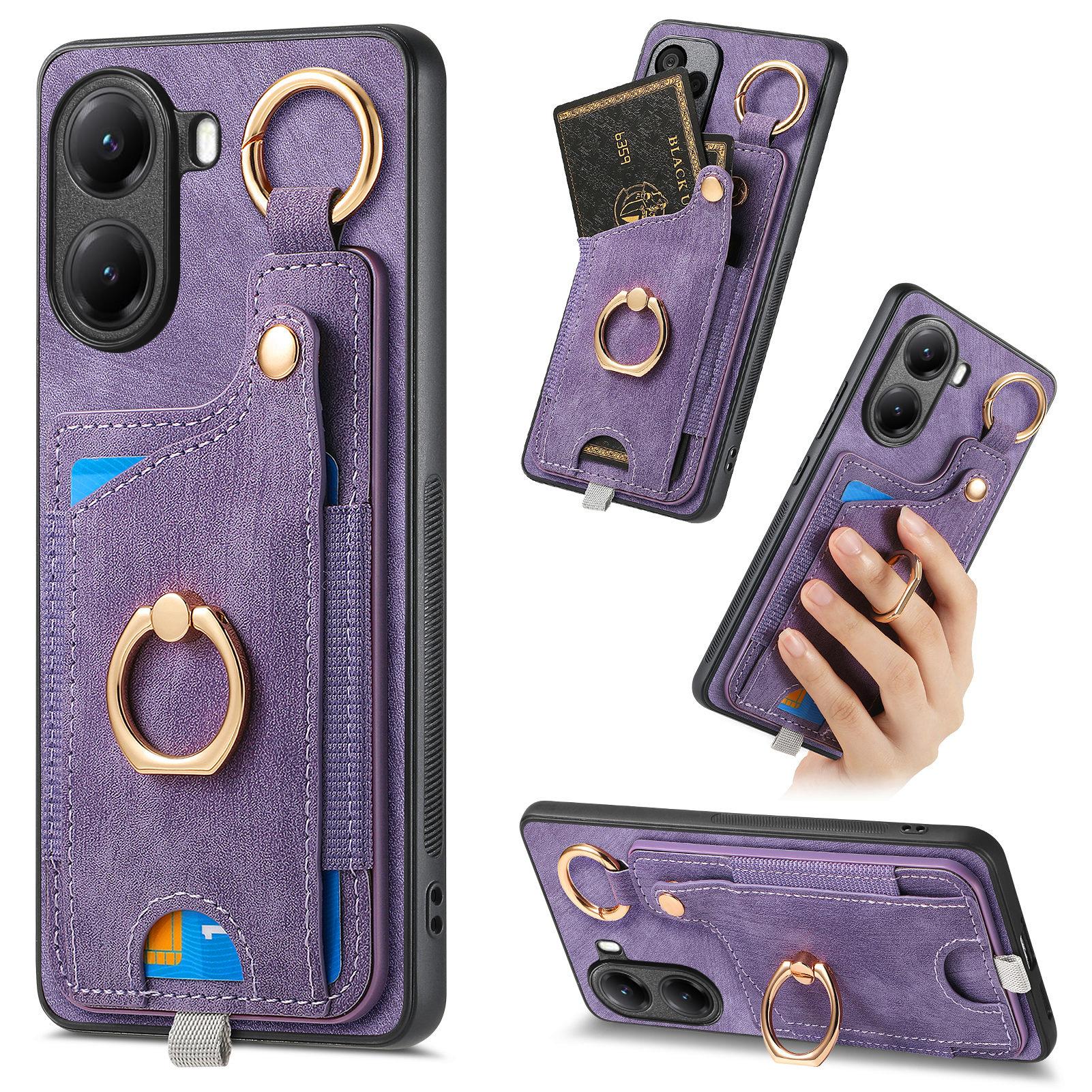 

For Xiaomi Poco X7 Pro 5G/Xiaomi Redmi Turbo 4 5G Retro Leather Phone Back Cover with Card Slots and Ring Holder E