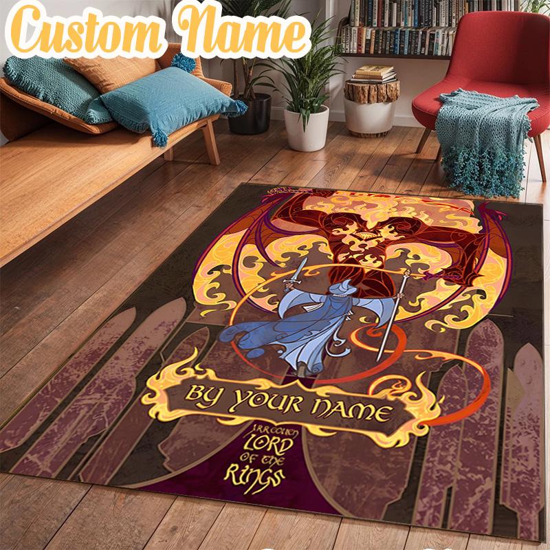 Custom Name Journey Through Middle-earth Rug Office Rug Chair Mat Non Slip Carpet Rugs for Bedrooms Dining Room Living Room Home Decor gifts