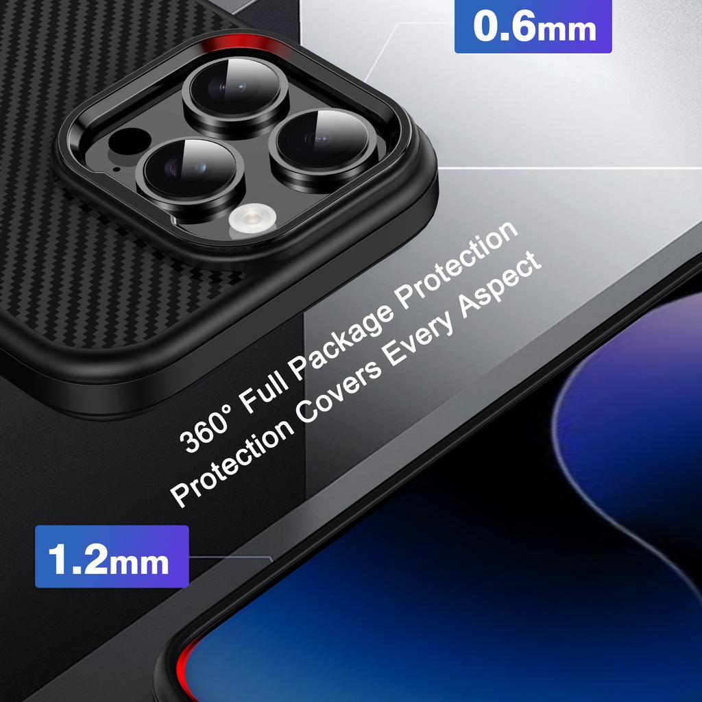 IPAKY For iPhone 16 Pro TPU Case Carbon Fiber Texture Phone Cover Metal Lens Frame