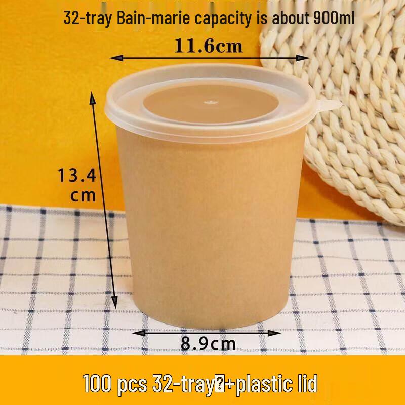 32oz Disposable Kraft Paper Soup Bowls with Lids