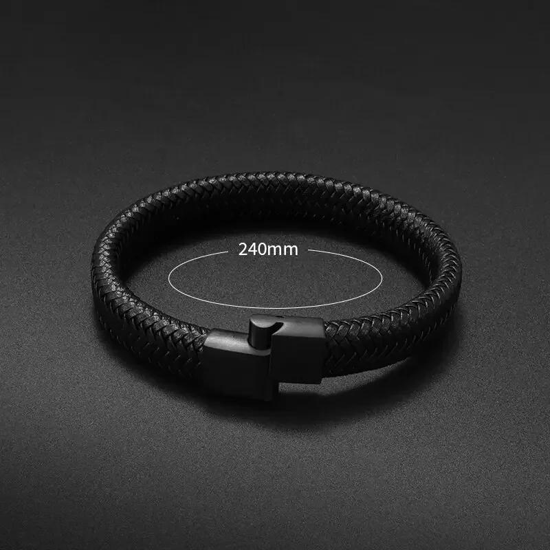 Vintage Handwoven Black Leather Bracelet with High Quality Metal Buckle Suitable for Men\'s Personalized Charm Wristband Jewelry