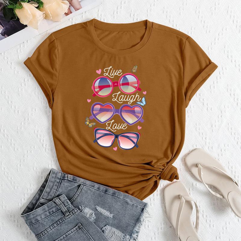 Sommer Damenbrillen Bedruckte Lockere Rundhals Freizeit Reine Baumwolle Kurzarm T-Shirts Damen
