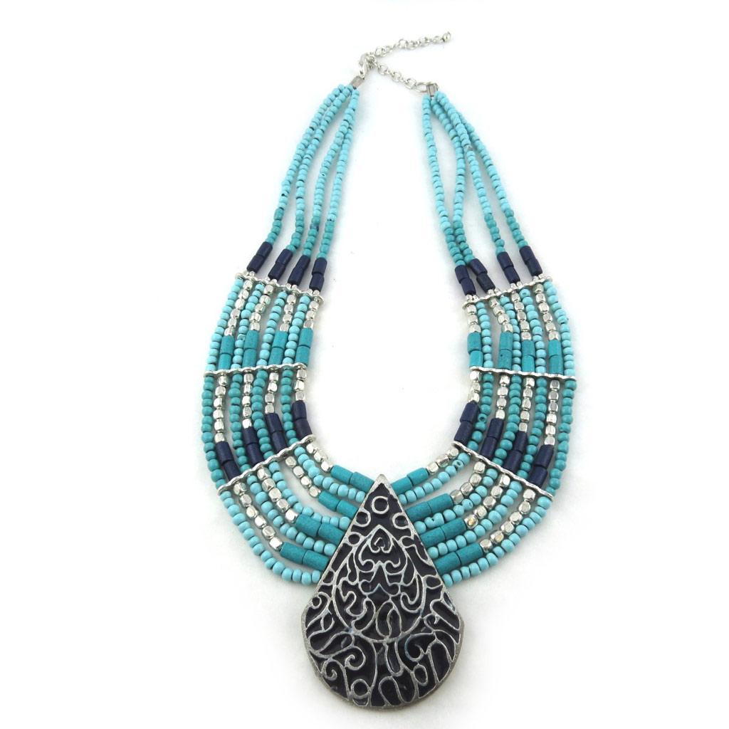 Les Trésors De Lily [N0963] - Turquoise Blue 'Kilimanjaro' Designer Necklace