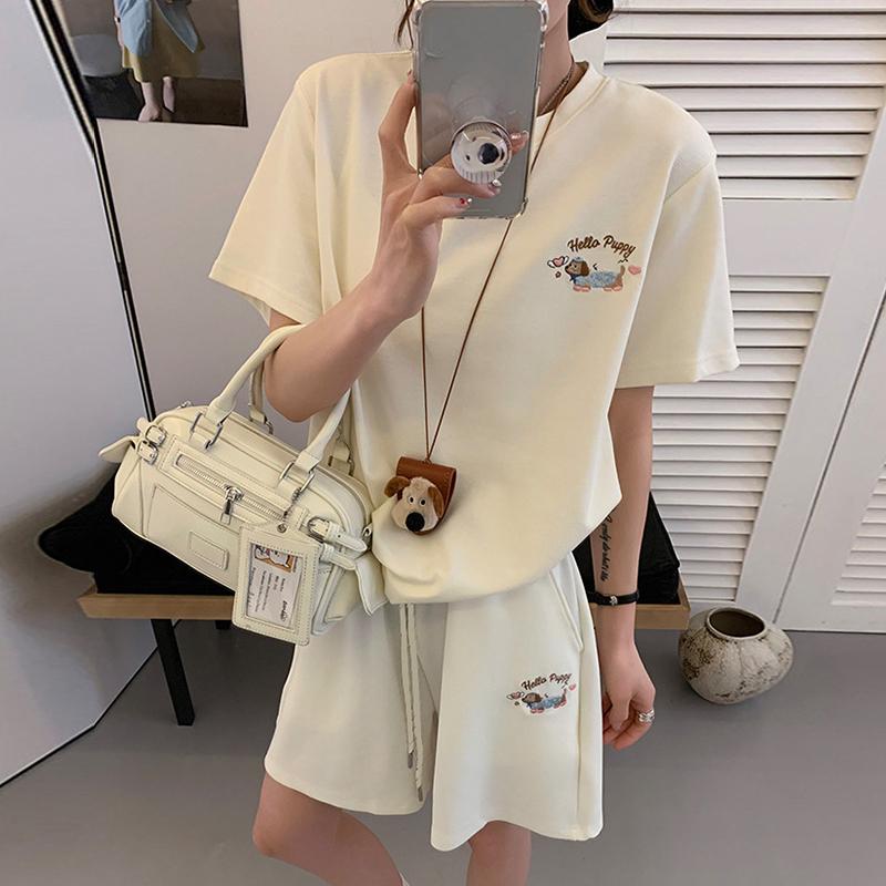 Costum sport casual supradimensionat în stil coreean pentru femei vară harajuku larg tricou cu mânecă scurtă și pantaloni scurți y2k roz Set din două piese de alergare fată tânără