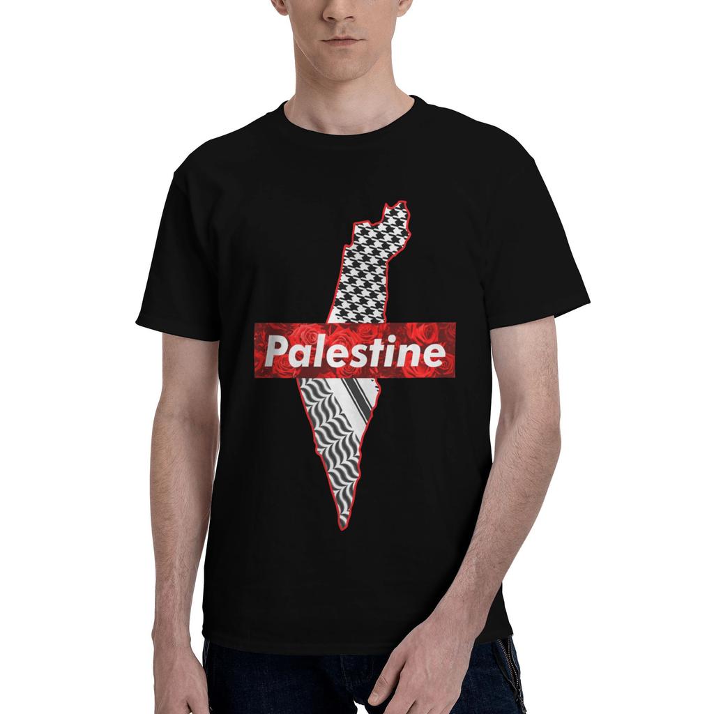 Palestine Flag Gaza T Shirts Unisex Pure Cotton Vintage TShirt Round Collar Tees Short Sleeve Tops Summer