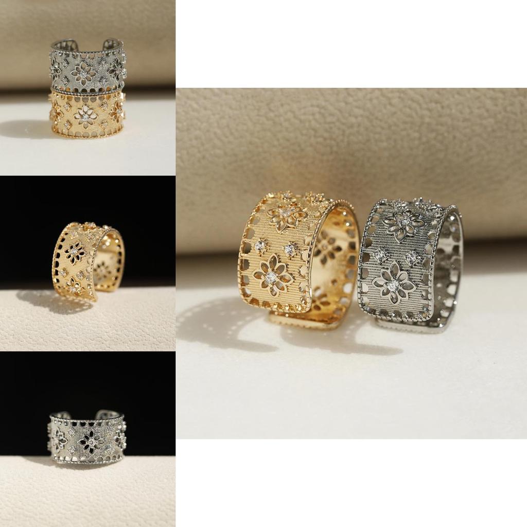 Elegant Fashionable Hollow Design Zircon Stone Ring For Women Trendy Statement Piece 2024