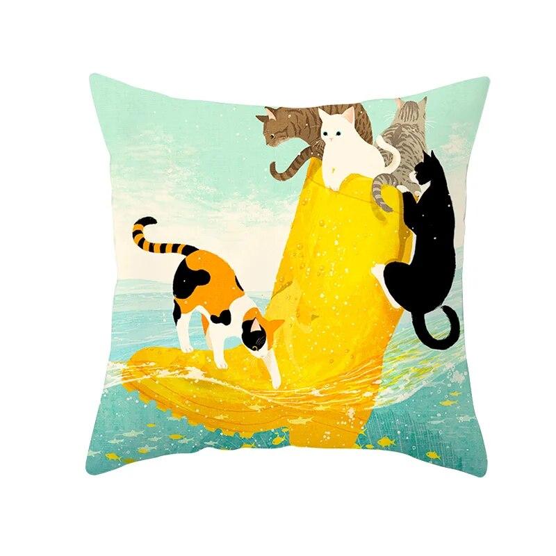 45x45cm Cute Cartoon Cat Pillow Cover Living Room Sofa Office Seat Car Waist Cushion   Home Decoration