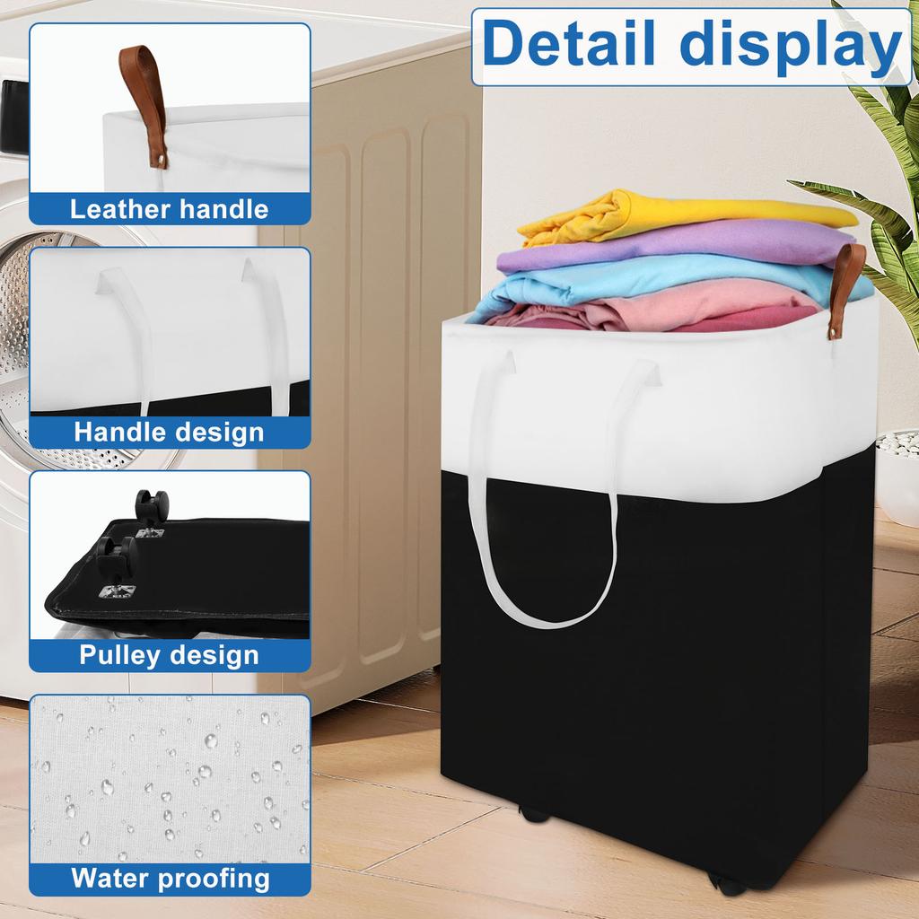 Laundry Basket with Wheels Collapsible Laundry Hamper Large Capacity Portable Rolling Laundry Basket for Home Dorm Laundry Room