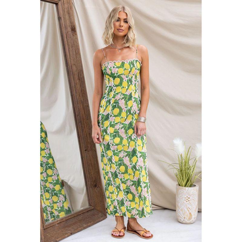 

European and American Summer New Casual Women clothes Sexy Print Sling Dress-68716 Green S