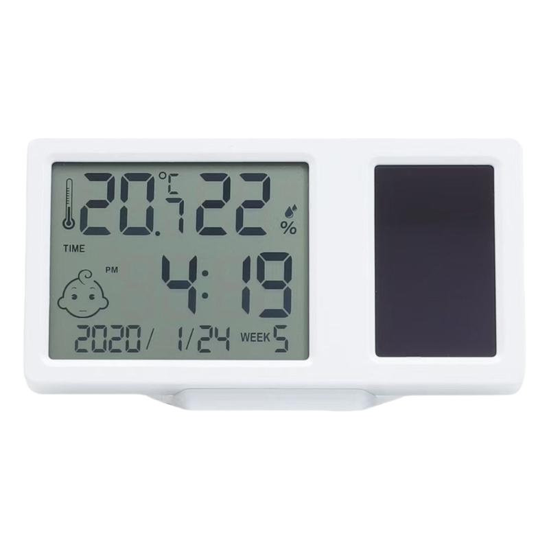 

Thermometers Hygrometer Solar Powered Desk Temperature Humidity Meter Gauge for Indoor Home with Time Date Week Display 1