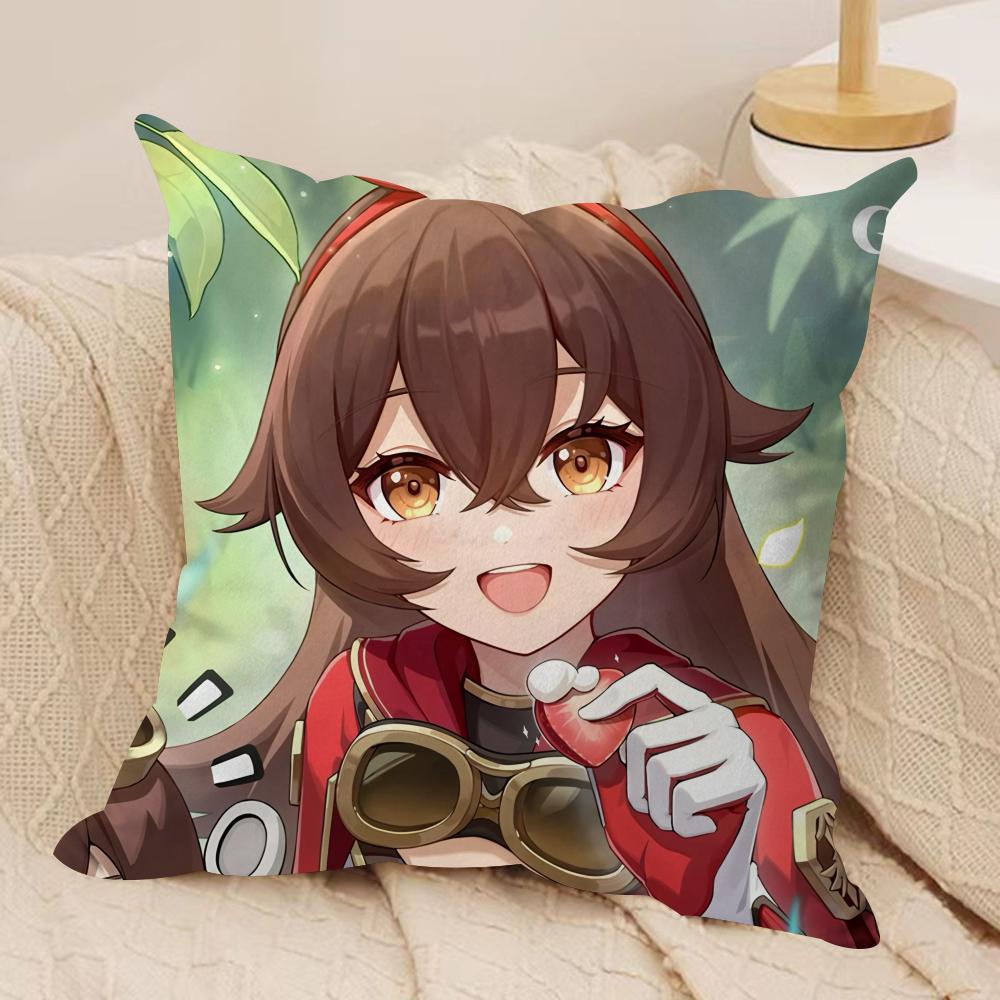 Amber Cute Genshin Impact Cushion Cover Silky Short Plush Invisible Zipper Dustproof Sofa Pillow Case For Home Decor