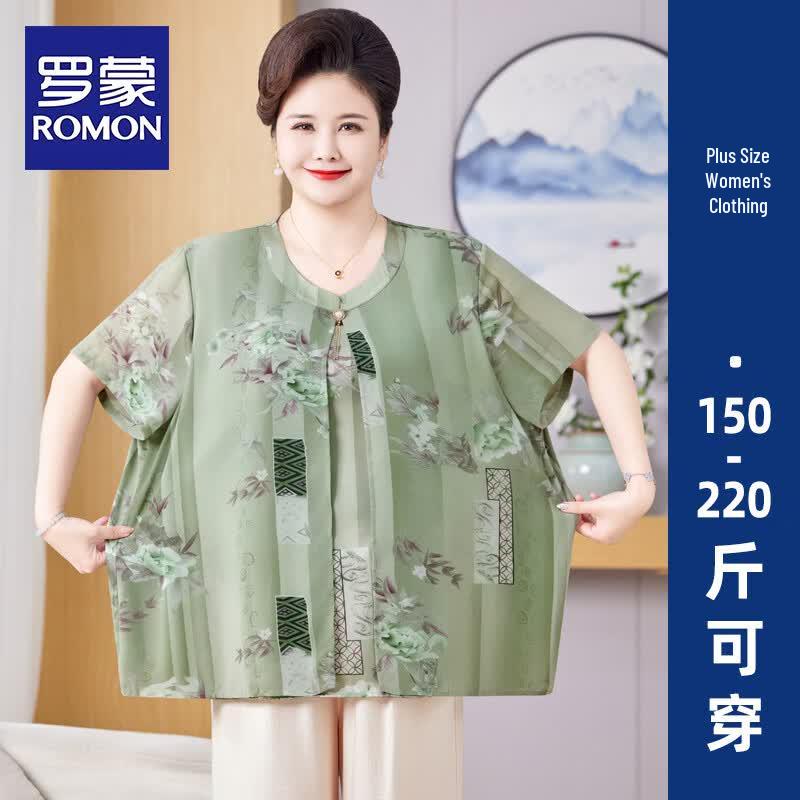 ROMON Women s Summer Round Neck T-shirt 6XL