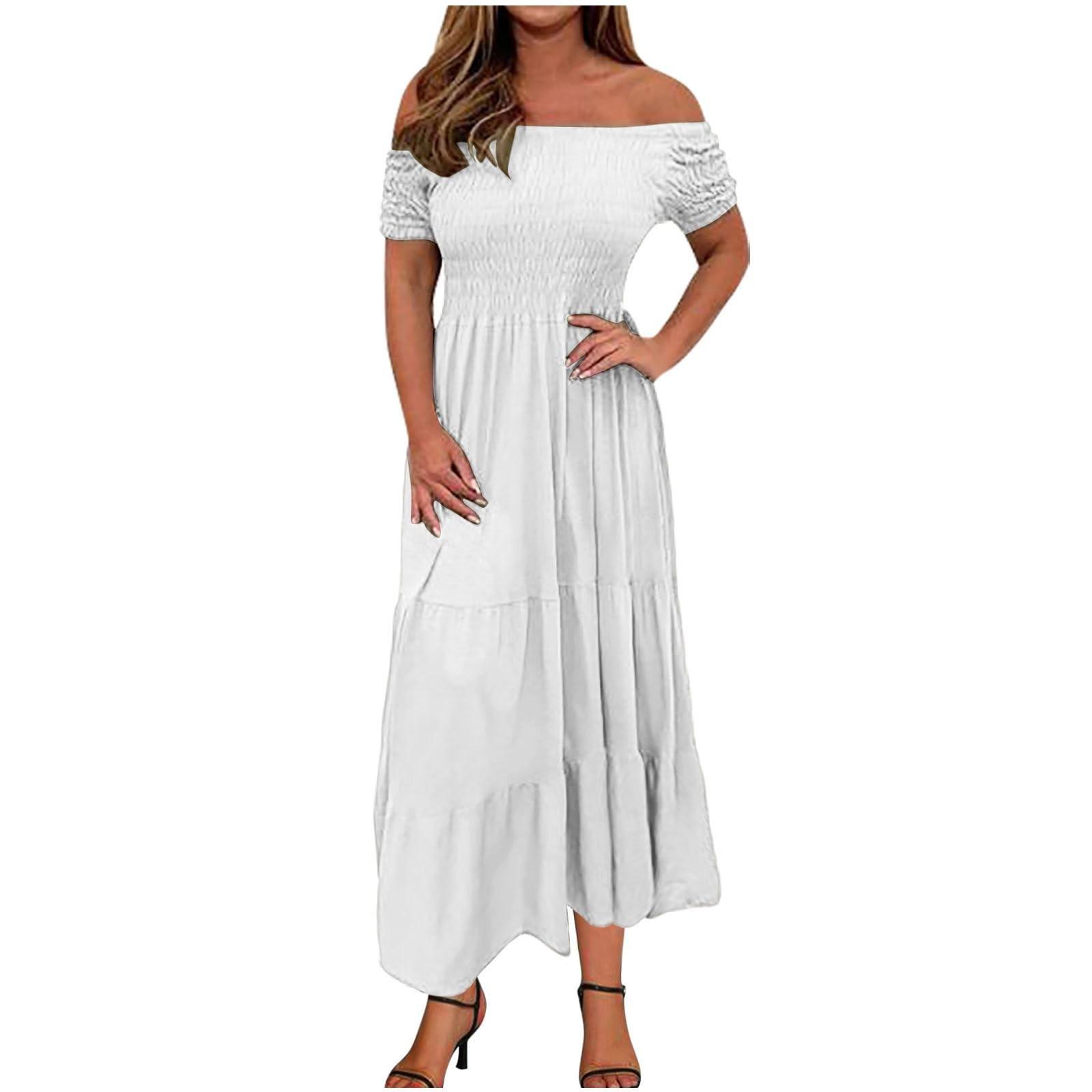 

Женское модное однотонное плиссированное многослойное платье с короткими рукавами и большим подолом S